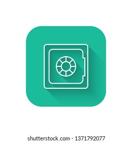 Square flat turquoise illustration with long shadow Money safe vector icon. Security concept