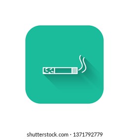 Square flat turquoise illustration with long shadow Smoking cigarette icon. Unhealthy, nicotine, smell, tobacco
