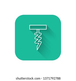 Square flat turquoise illustration with long shadow Corkscrew icon. Corkscrew silhouette for Web site page and mobile app design vector element.