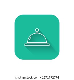 Square flat turquoise illustration with long shadow Tray with cover. Restaurant concept