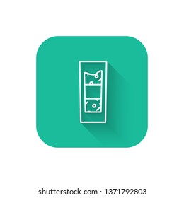 Square flat turquoise illustration with long shadow Shot glass icon. Alcohol concept