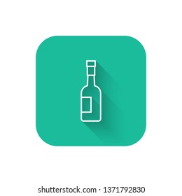 Square flat turquoise illustration with long shadow Bottle of wine icon. Alcohol concept