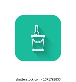 Square flat turquoise illustration with long shadow Champagne bottle in a bucket with ice