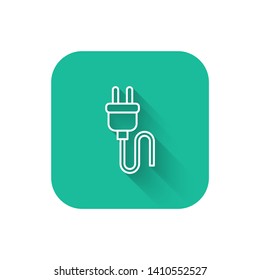 Square flat turquoise illustration with long shadow Power cord sign icon. The wire icon. electric plug