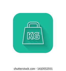 Square flat turquoise illustration with long shadow Weight vector icon. Mass symbol for your design