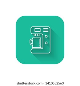 Square flat turquoise illustration with long shadow Coffee machine, coffee maker symbol