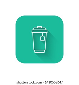 Square flat turquoise illustration with long shadow Cup of Tea Vector Icon for mobile app, website or desktop app