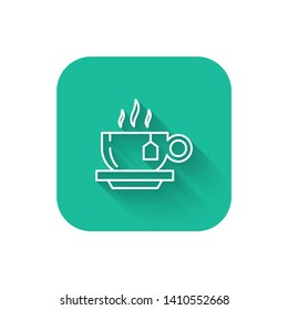 Square flat turquoise illustration with long shadow Cup of Tea Vector Icon for mobile app, website or desktop app