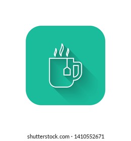 Square flat turquoise illustration with long shadow Cup of Tea Vector Icon for mobile app, website or desktop app