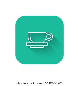 Square flat turquoise illustration with long shadow Coffee cup icon. Coffee time