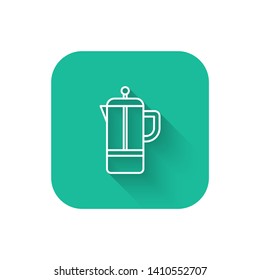 Square flat turquoise illustration with long shadow Coffee maker, espresso machine, moka express, mocha coffee, moka pot