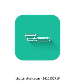 Square flat turquoise illustration with long shadow Filter holder with ground coffee. Portafilter symbol