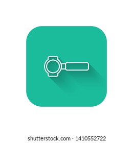 Square flat turquoise illustration with long shadow Filter holder with ground coffee. Portafilter symbol