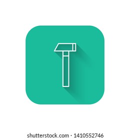 Square flat turquoise illustration with long shadow Hammer Icon for your web site design, app, logo.