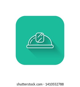 Square flat turquoise illustration with long shadow Construction safety helmet line style icon