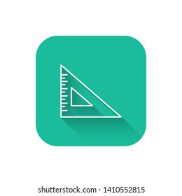 Square flat turquoise illustration with long shadow Ruler icon. Triangle ruler simple illustration.