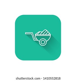 Square flat turquoise illustration with long shadow Construction wheelbarrow vector icon