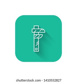 Square flat turquoise illustration with long shadow The ruler icon. Ruler symbol