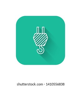 Square flat turquoise illustration with long shadow Industrial hook - construction crane hook
