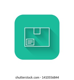 Square flat turquoise illustration with long shadow Box vector icon for your web. Delivery symbol