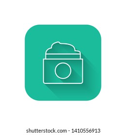 Square flat turquoise illustration with long shadow Cosmetic cream icon vector. Face cream