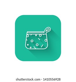 Square flat turquoise illustration with long shadow Make Up Cosmetic Bag Icon
