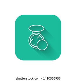 Square flat turquoise illustration with long shadow Makeup powder icon, cosmetic concept for your design.
