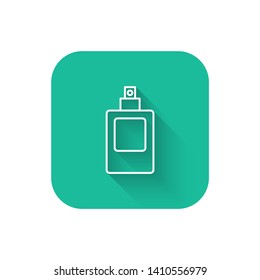 Square flat turquoise illustration with long shadow Perfume vector icon. Cosmetic concept