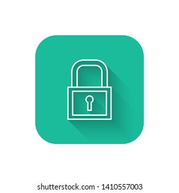 Square flat turquoise illustration with long shadow Lock and key vector icon.
