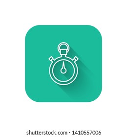 Square flat turquoise illustration with long shadow Stopwatch, stop watch timer icon