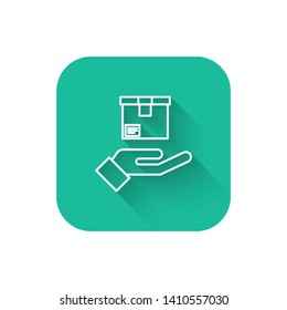 Square flat turquoise illustration with long shadow Parcel storage icon.