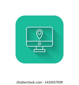 Square flat turquoise illustration with long shadow Package tracking icon