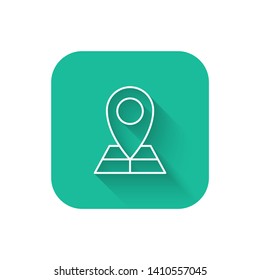 Square flat turquoise illustration with long shadow Point on the map. Destination element.