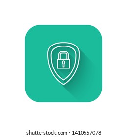 Square flat turquoise illustration with long shadowParcel protection icon.