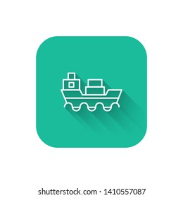 Square flat turquoise illustration with long shadow Image of ship, boat icon