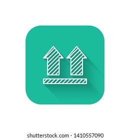 Square flat turquoise illustration with long shadow Delivered mark icon. Trendy Delivered logo