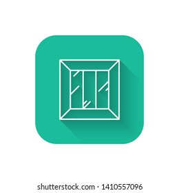 Square flat turquoise illustration with long shadow Box vector icon for your web. Delivery symbol