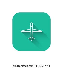 Square flat turquoise illustration with long shadow Aircraft icon. Logistic icon