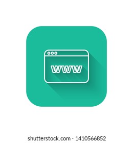 Square flat turquoise illustration with long shadow Web site window icon. Trendy www vector symbol