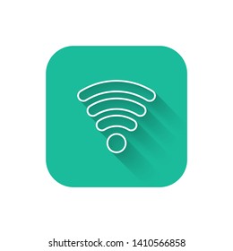 Square flat turquoise illustration with long shadow wi-fi signal sign, modem internet icon
