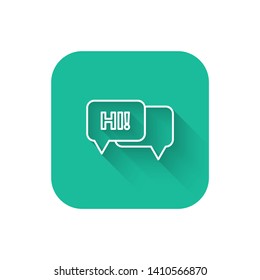 Square flat turquoise illustration with long shadow Chat Icon. Speech bubble symbol for your web site design