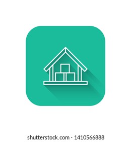 Square flat turquoise illustration with long shadow Warehouse building, storage services, distribution center