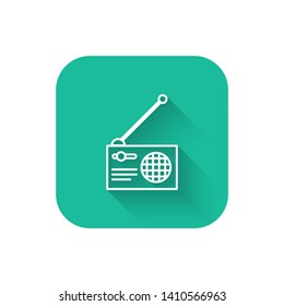 Square flat turquoise illustration with long shadow Radio vector icon