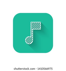 Square flat turquoise illustration with long shadow Music icon vector. Melody, song, note, sound, audio sign