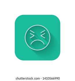 Square flat turquoise illustration with long shadow Emoji icon. Range to assess the emotions of your content. User experience.