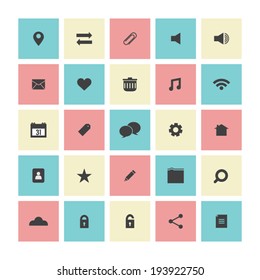 Square Flat Website Vector Icons Set