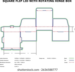 Square flip lid rotating hinge box packaging template die-cut design