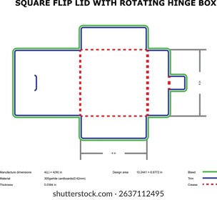 Square flip lid rotating hinge box packaging design template