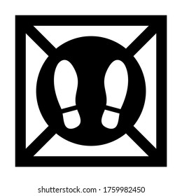 Square Floor Marking Sticker Icon with Shoeprints or Footprints for Social Distancing. Vector Image.