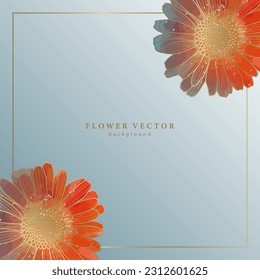 Viereckiger floraler Hintergrund mit roten Ringelblumen. Farbverlauf-Hintergrund, floraler Rahmen für Text, Fotos, Cover, Karten, Einladungen und Designs